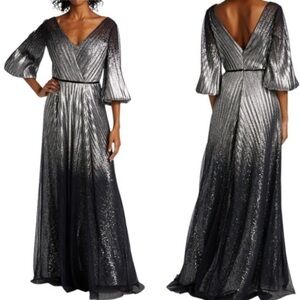 RENE RUIZ COLLECTION METALLIC OMBRÉ PLEATED GOWN SIZE 6